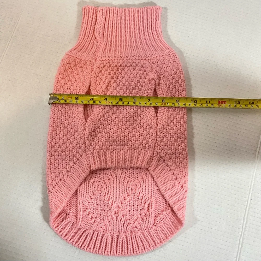 Pink Cable Knit Turtleneck Dog Sweater Cozy Pet Sweater